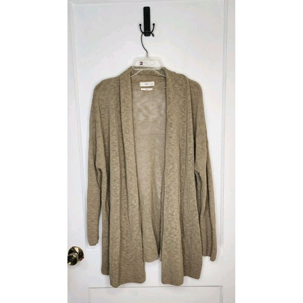 MNG Mango Size Medium Beige Linen Cotton Blend Woven Cardigan Lagenlook